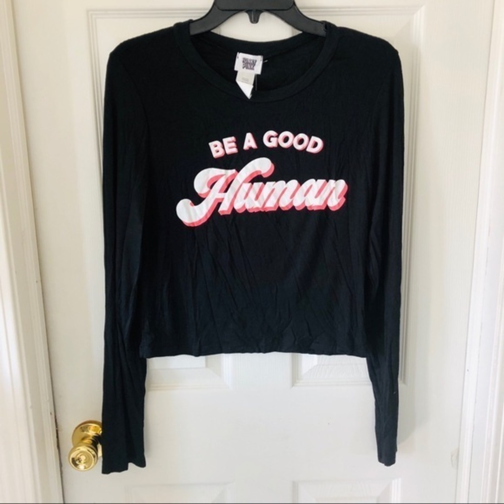 NWT FUNKY PINK be a good human graphic stretch long sleeve shirt Size large